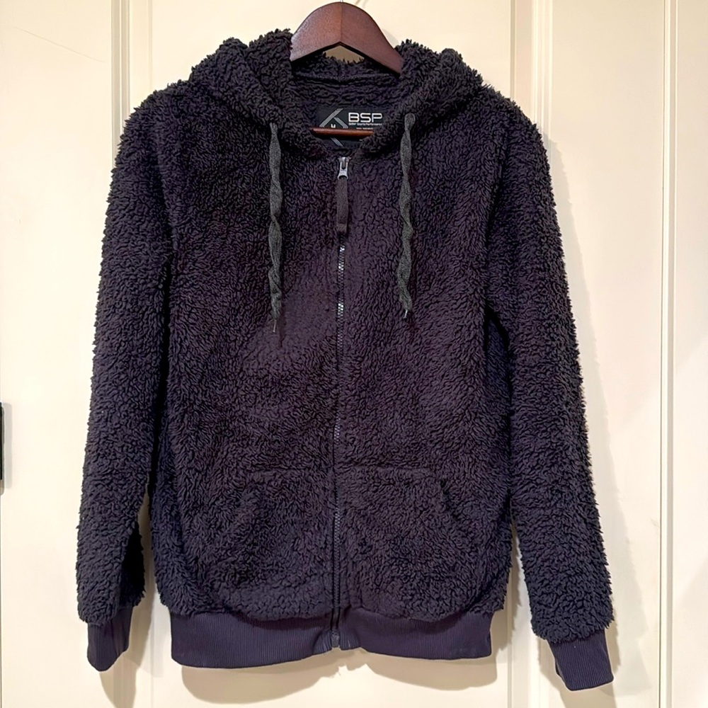 Fuzzy fleece hoodie with pockets